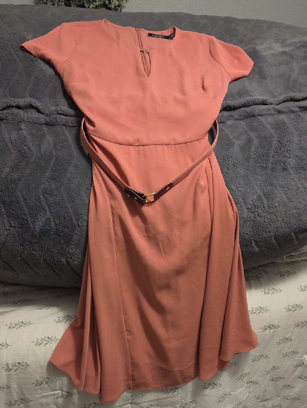Lauren Ralph Lauren Dusty Coral Midi Dress with Slim Belt